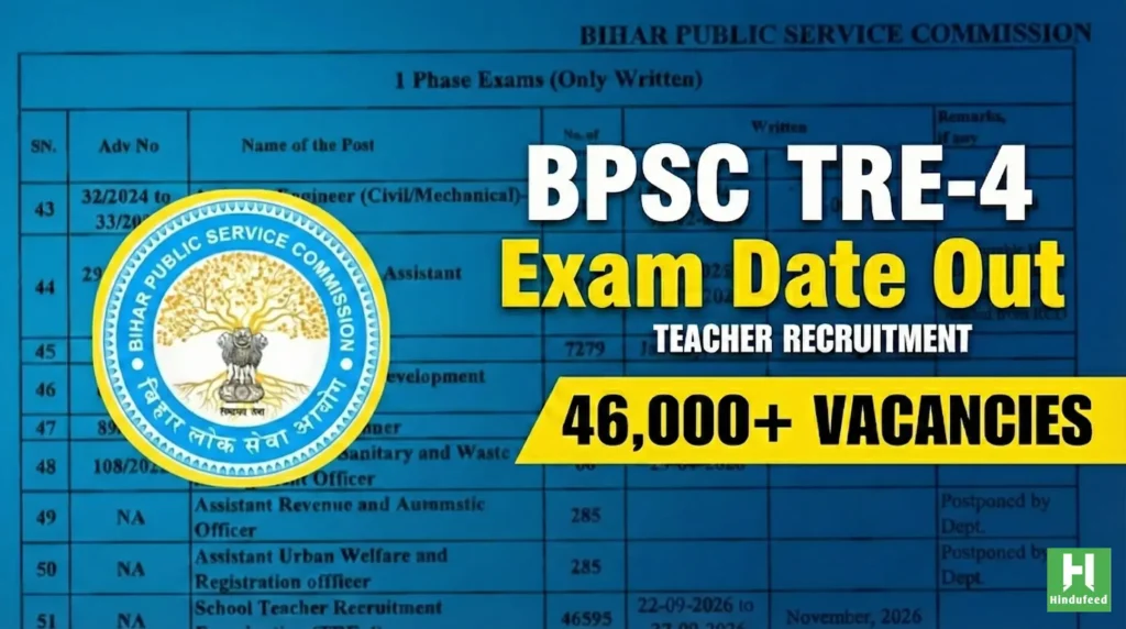 BPSC TRE-4 Exam Date Revealed, Exam will be Held to Fill around 46,000 Teacher Vacancies Hindufeed